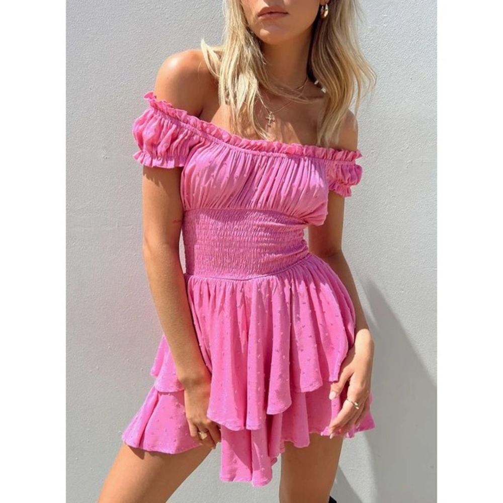 Princess Polly Love Galore Romper Womens Pink Smocked Tiered Ruffle US 2